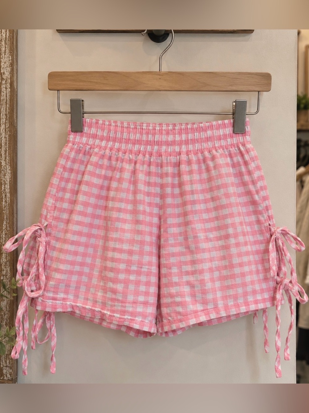 Women’s Boutique Pink Gingham Tie Side Boxer Style l Shorts size Small